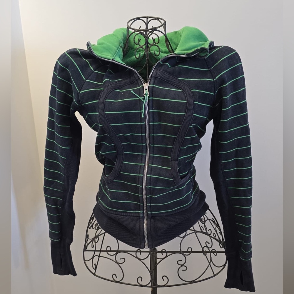 lululemon athletica Black and Green Striped Hoodie